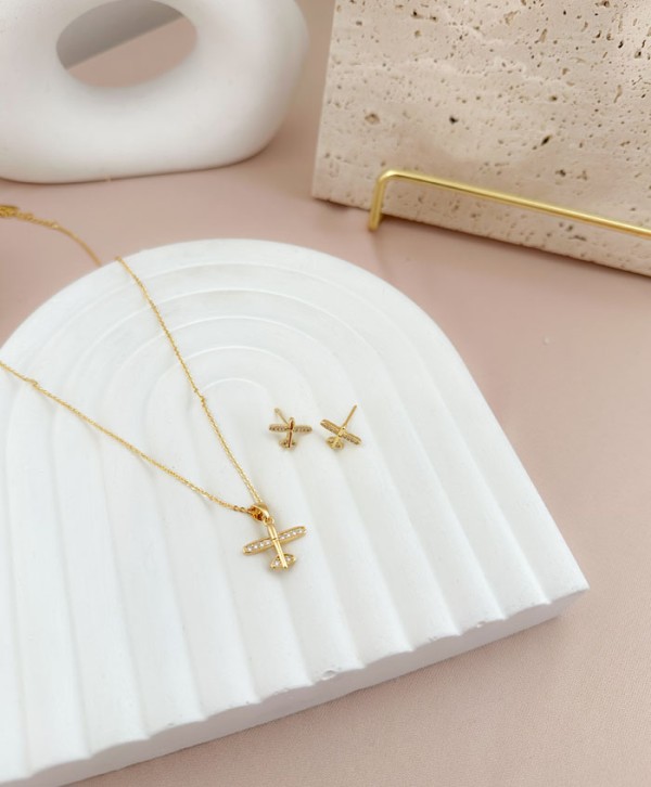 Airplane necklace and earrings set