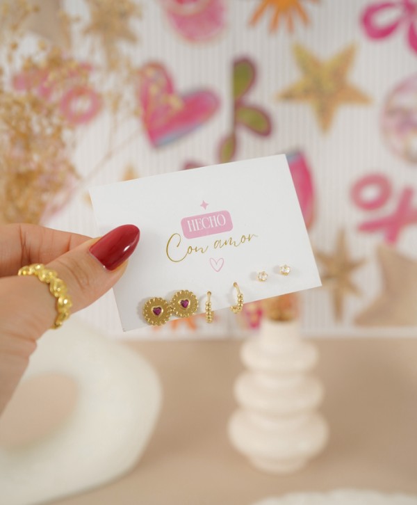 Set de aretes pink love