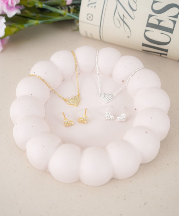 Set aretes y collar corazón circonado